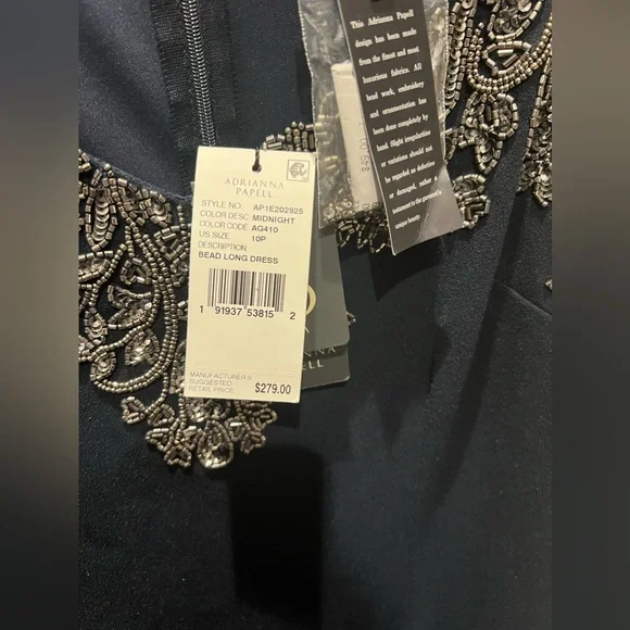 Adrianna Papell Women's Petite Beaded Long Dress in Midnight Size 10P - Picture 6 of 7